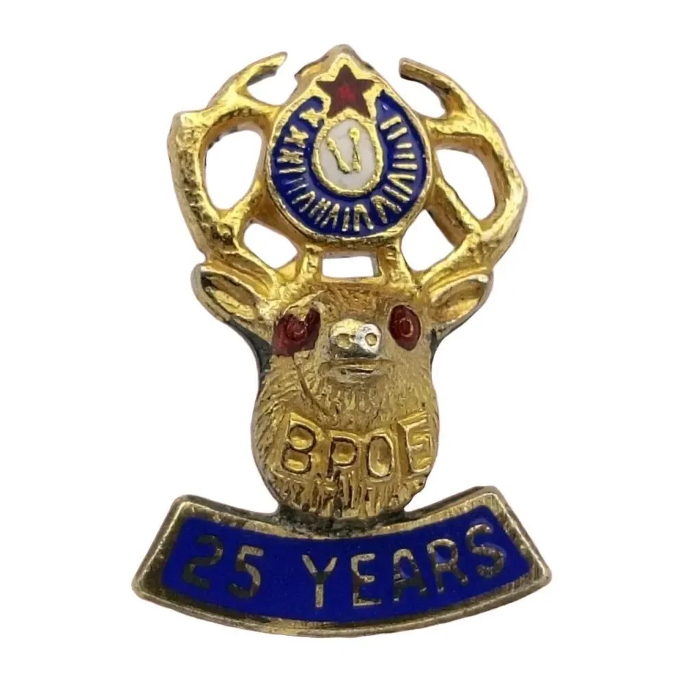 BPOE 25 Years Member Vintage Pin Red Eyes Elks Lodge Screw Back
